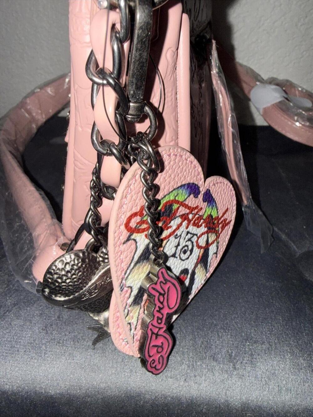 Ed Hardy Pink Embossed Studded Crossbody Bag NWT - Picture 7 of 7